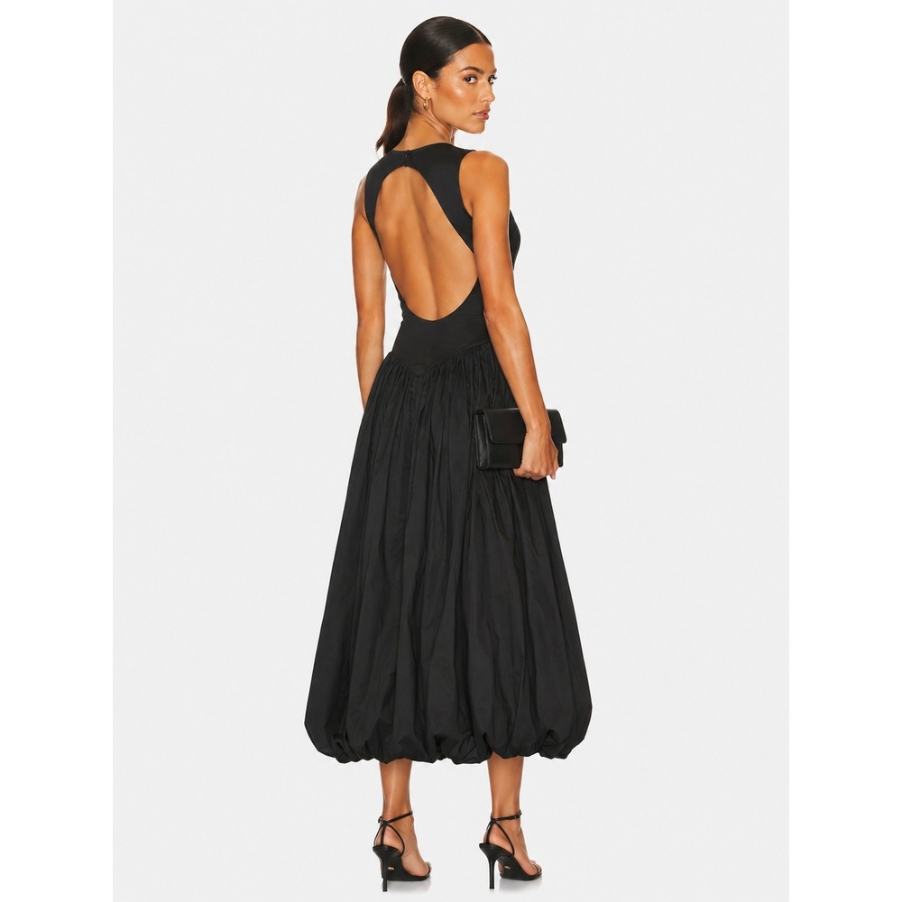 Camila Coelho Black Bubble Drop Waist Ballet Maxi Dress Open Back XS Minimalist